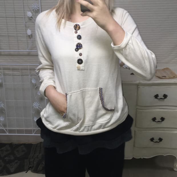 jpn vintage 아이보리 모리 걸 버튼 포켓 티셔츠