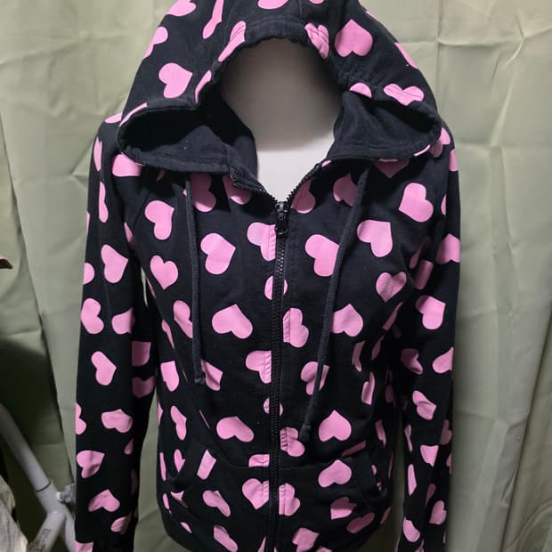 키치 갸루 하트 패턴 후드집업 