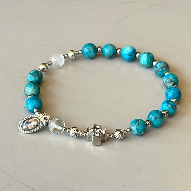 (맞춤) 천연석 터키석 백수정 묵주팔찌 원석팔찌