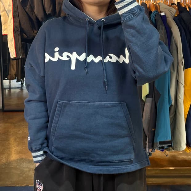 챔피온 헤비스웻 빅로고 네이비 후드