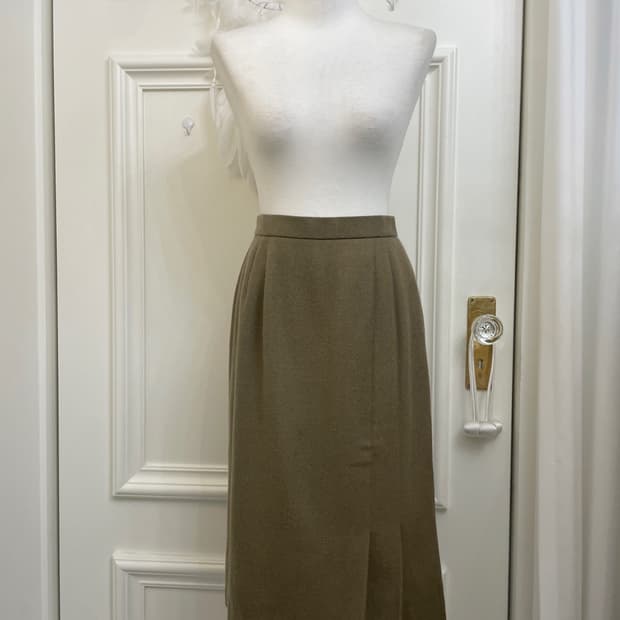 khaki brown twill pleats wool skirt