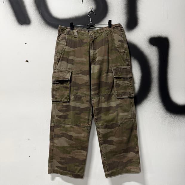 VTG 빈티지 브라운 우드랜드 카모 와이드 카고 팬츠