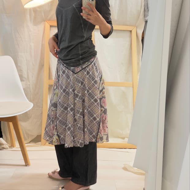 [F/TOUT] mixed pattern check skirt
