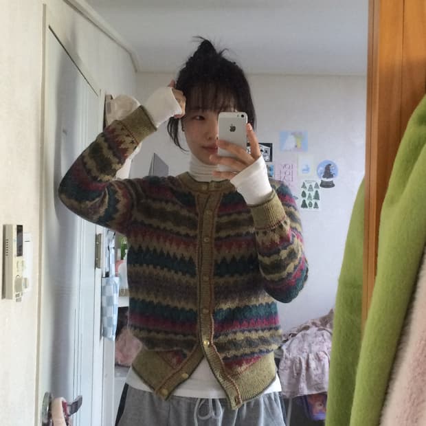 빈티지 fil magie 스트라이프 버튼 니트 가디건 