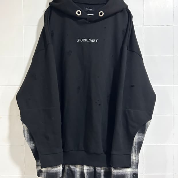 엑스오디너리 체크 레이어드 후드