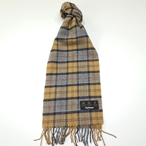 MX629 바버 90s 스코틀랜드판 울 타탄체크 머스타드 머플러 목도리