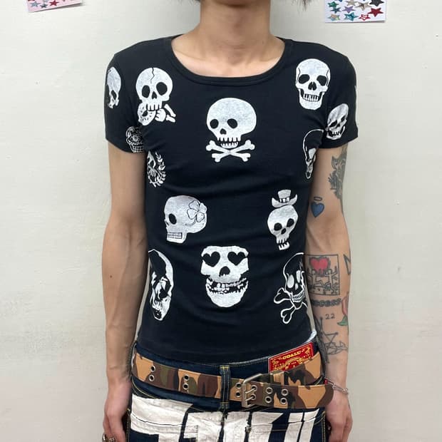 Multi Skull Print Black T-Shirt 
