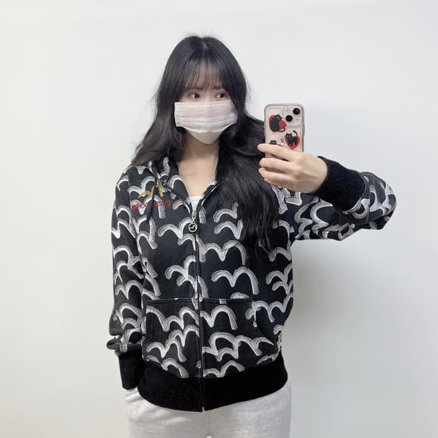 에비수 Evisu og jpn 패턴 로고 후드집업 블랙