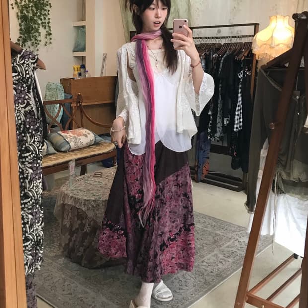 빈티지 라즈베리 포도잼 패치워크 데일리 하구미 코디 세트