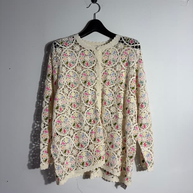 빈티지 모리걸 플라워 패턴 크림 그물니트 (무료배송)