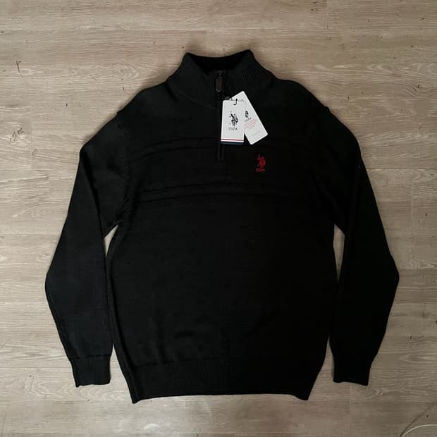 US 폴로 홀스 자수 하프집업 니트 [블랙] XL/105