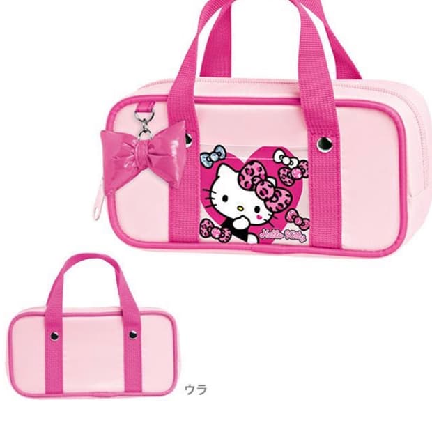 헬로키티 갸루 핑크 파우치 리본 참