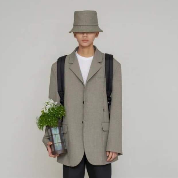 Stu 그린 체크 블레이져 L