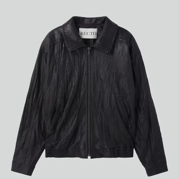 [M] 렉토 하이넥 크링클 레더 가죽 점퍼 자켓 블랙