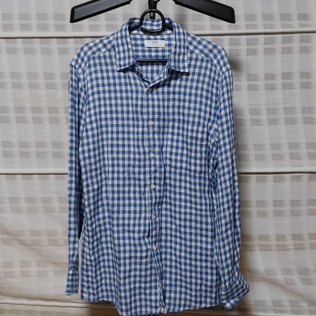 (마100%) 유니클로 체크 린넨 셔츠 M (95~100)