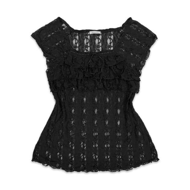 블랙 레이스 프릴 블라우스