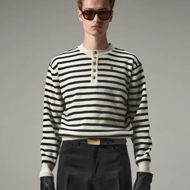 노이스 울 스트라이프 헨리넥