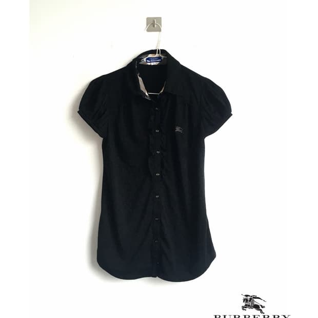 burberry black frill puff blouse
