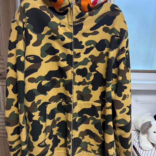 [XL] 베이프 옐로우 카모 타이거 풀 집업 후디