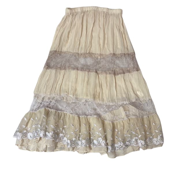 보헤미안 시스루 플라워 패치워크 스커트