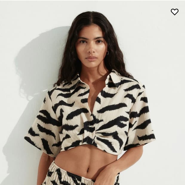 H&M 지브라 숏 셔츠 탑