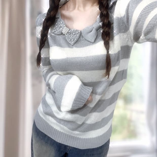 바비 진주 리본 디테일 니트 