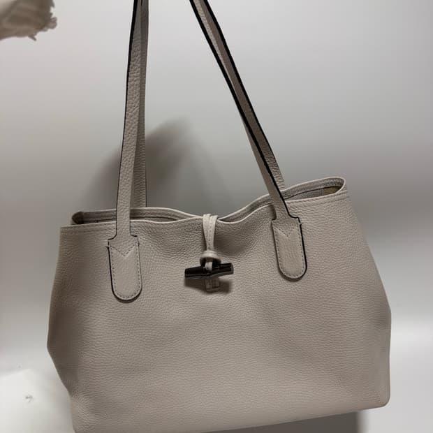 롱샴 아이보리 가죽 숄더백