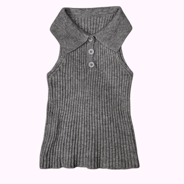 grey ribbed sleeveless knit top