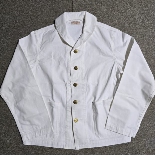 타임원클로딩 엣라스트 엣라코 데님 세일러 커버올 자켓44 화이트 부처프로