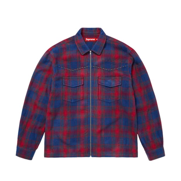 슈프림 스터드 집업 셔츠 네이비