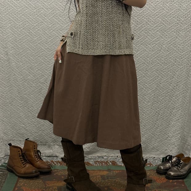 빈티지 코지 캐주얼 페미닌 플레어 울 미디스커트 K0144