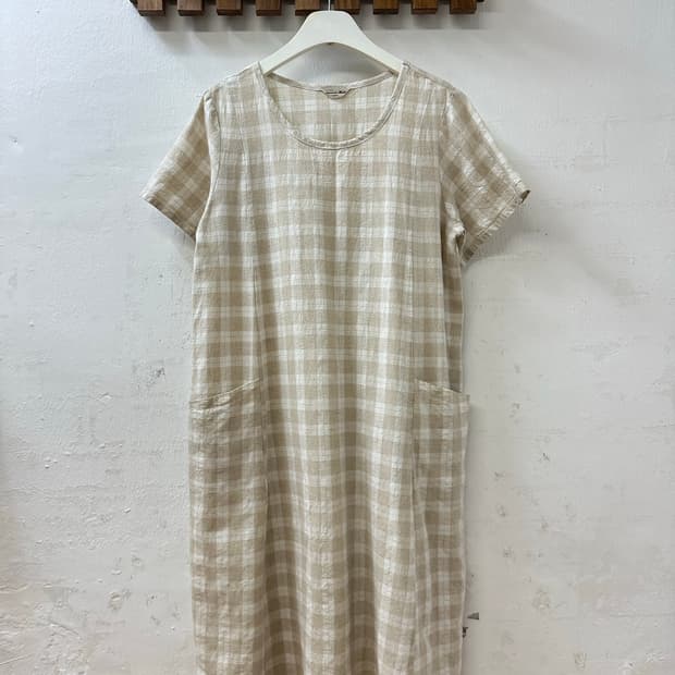 일본빈티지 사만사모스 린넨 코튼 체크 원피스 블라우스