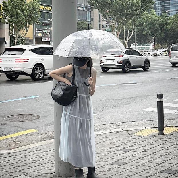 유노이아 Layered Mesh Tuck Dress 