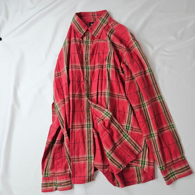 빈폴 빈티지 00s 클래식 코튼 레드 체크셔츠 105