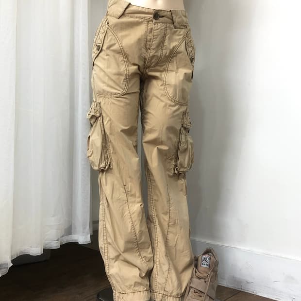 y2k beige stitch detail cargo pants