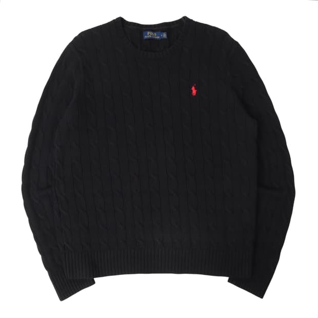 폴로 랄프로렌 블랙 코튼 케이블 니트