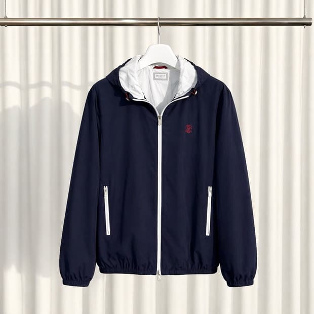 (2XL) 브루넬로 쿠치넬리 로고 본디드 나일론 후드 자켓