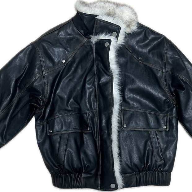 러프넥 워싱 레더 무스탕 자켓