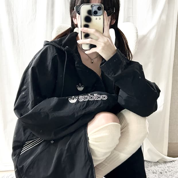 아디다스 자수로고 블랙 나일론 자켓