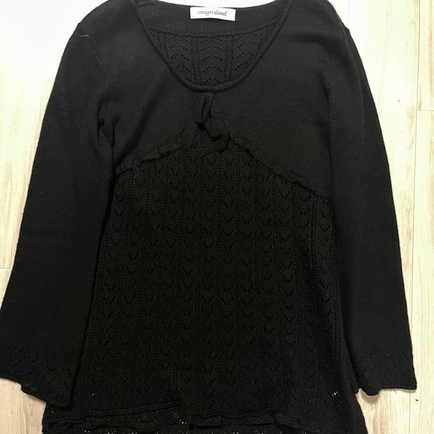 크로쉐 니트 블랙 일본 빈티지 (울 30%)