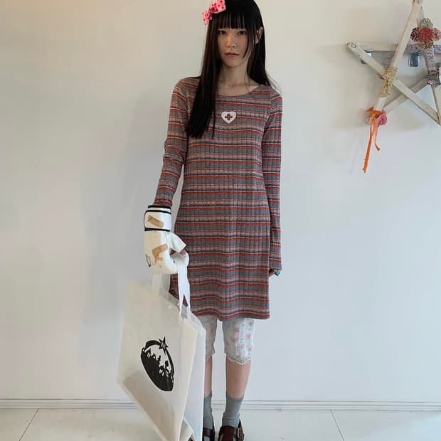 샵페어리 rainbow sheer knit mini dress