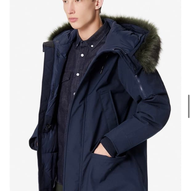 (구배가130만원)겐조 로고 패치 롱 다운 패딩 후드 자켓 NVY