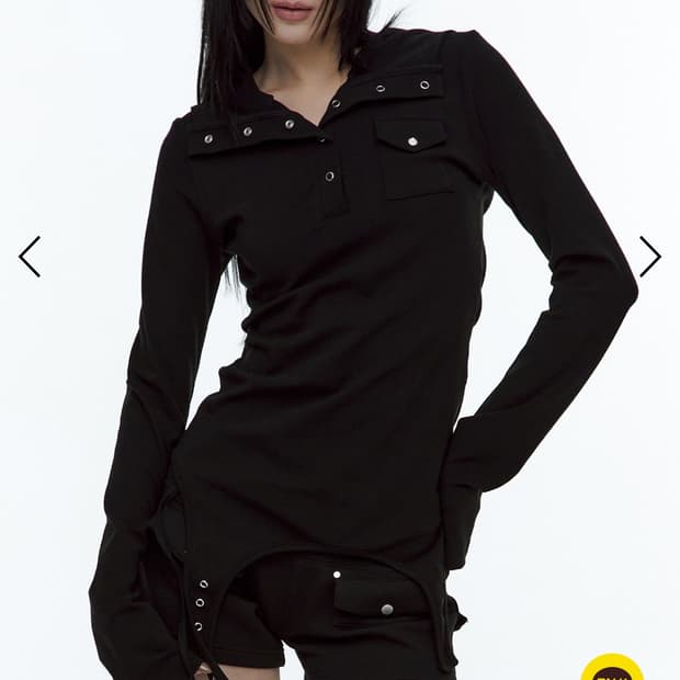  Garter Hooded Henley Top black