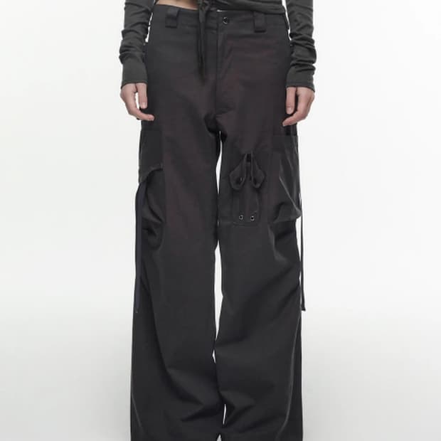 NACHE STRAP CARGO PANTS (UNISEX) BLACK