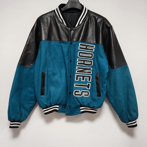 90s 빈티지 살럿호네츠 NBA 가죽 바시티자켓
