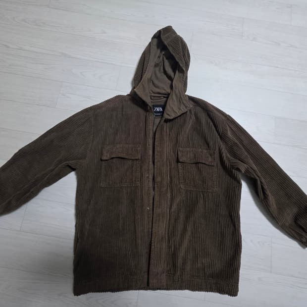 자라 코듀로이 후드 셔츠 자켓 브라운 M(100)사이즈
