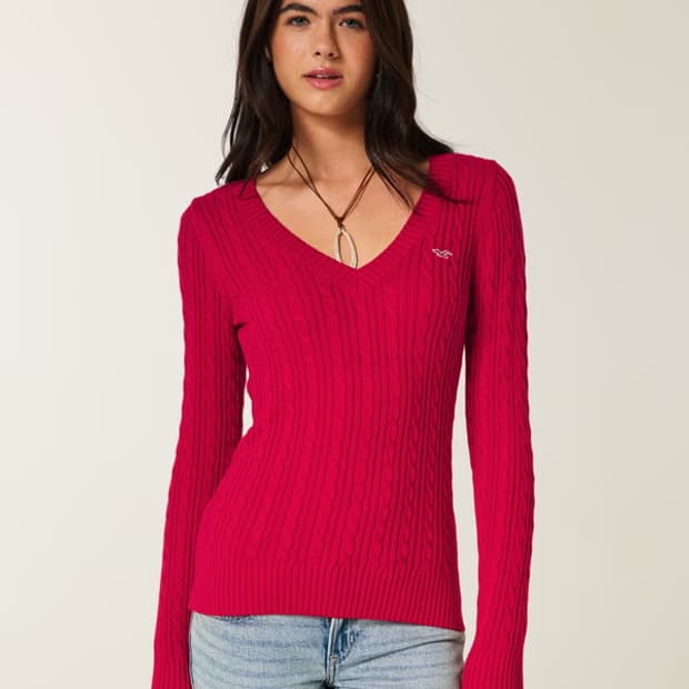 [S] 홀리스터 브이넥 케이블 니트 