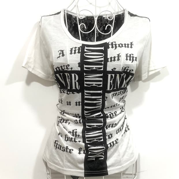 cross lettering crochet short sleeve