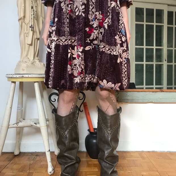 vintage velvet pattern one-piece