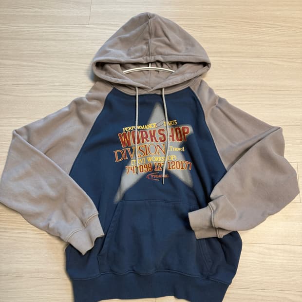 트래블 배색 스타 후드티 m